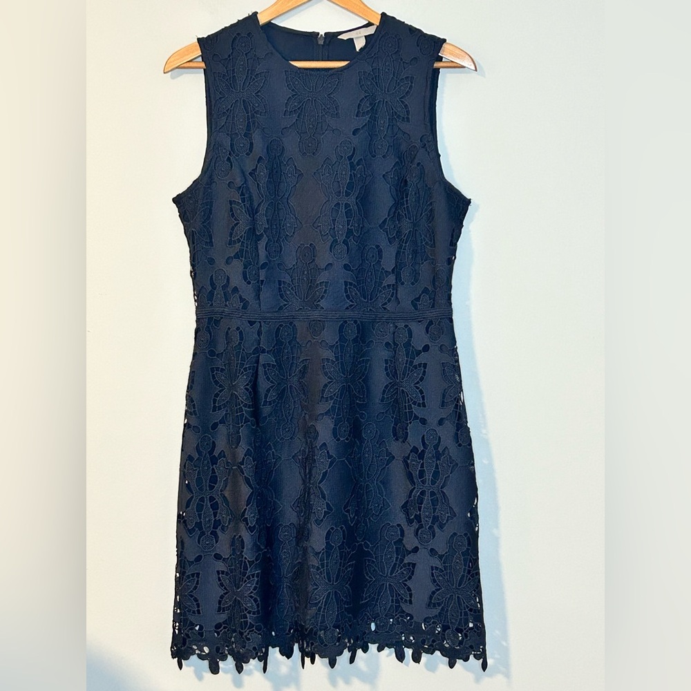 H&M Navy Blue Floral Lace Sleeveless Sheath Dress Size Medium